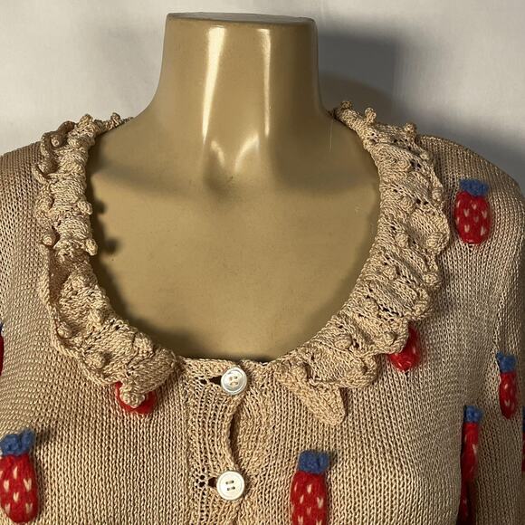 Vintage Patricia Roberts Sweater Womens Small Silk Wool Angora Strawberry Knit 8 - Picture 6 of 14